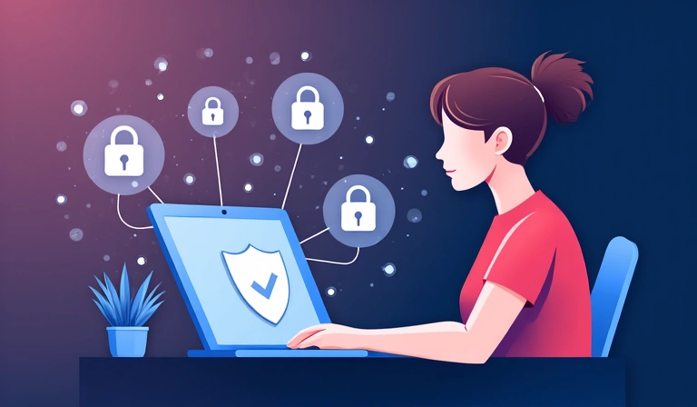 Illustration d'une personne naviguant sur internet en toute sécurité