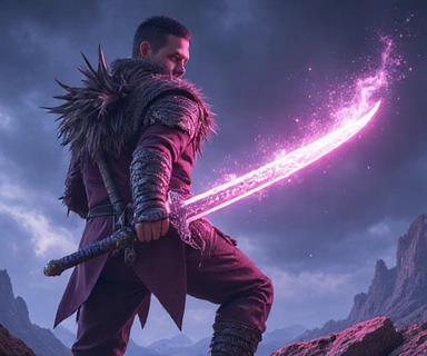 Le skin 'L'Épée du Dragon Céleste' en action, tenu par un personnage de jeu dans un environnement fantastique.